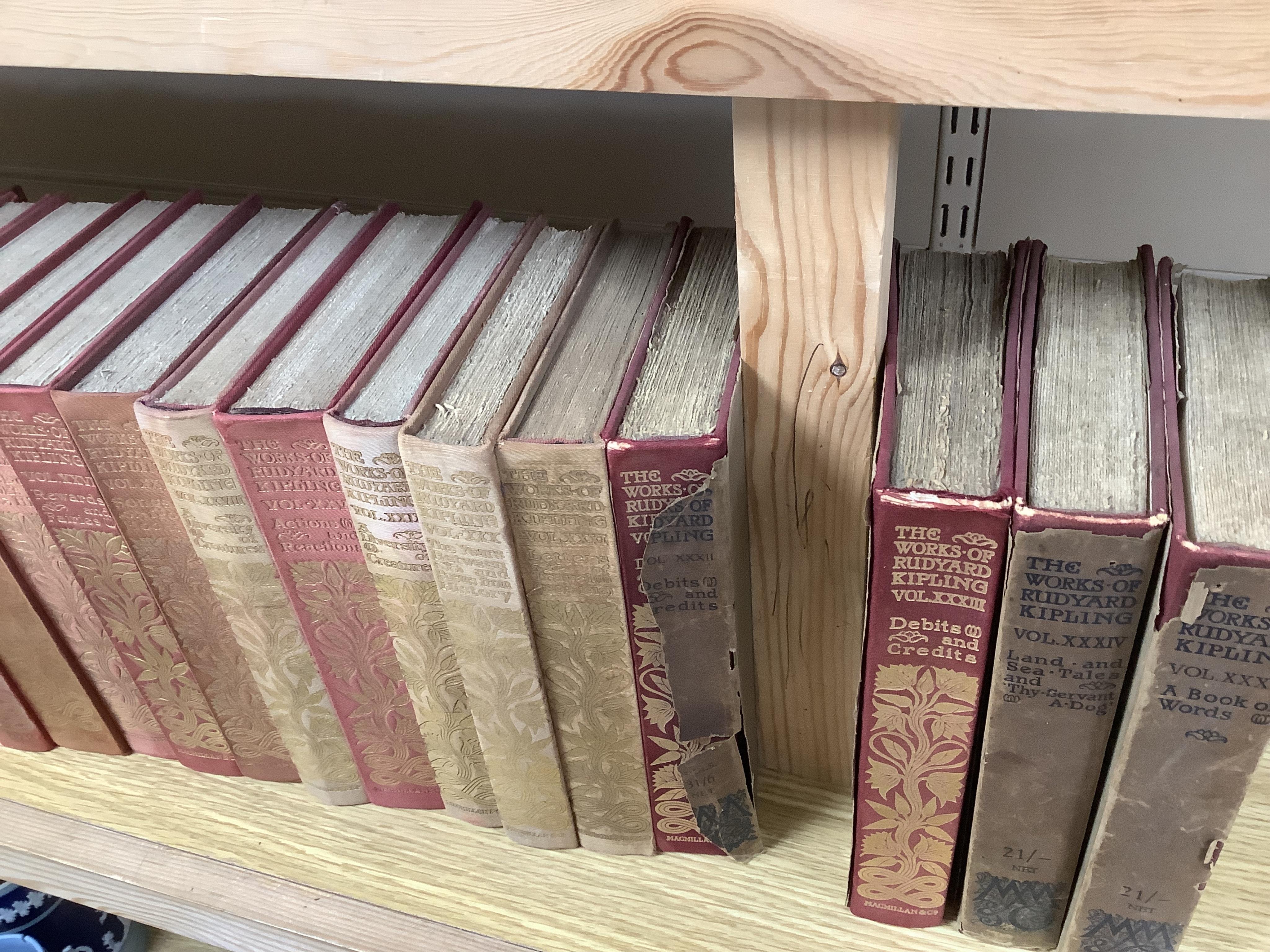 Kipling, Rudyard - The Works, 31 vols, 8vo, red cloth, gilt spines, MacMillan & Co. Condition - binding tatty